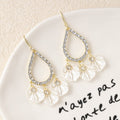 Elegant French Luxury Rhinestone Teardrop Hoop Shell Petal Alloy Tassel Long Dangle Earrings view 2