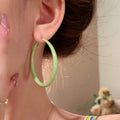 Mint Green Enamel Iron Hoop Earrings With Letter Accent, Summer European Style Women's Jewelry view 4