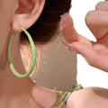 Mint Green Enamel Iron Hoop Earrings With Letter Accent, Summer European Style Women's Jewelry view 5