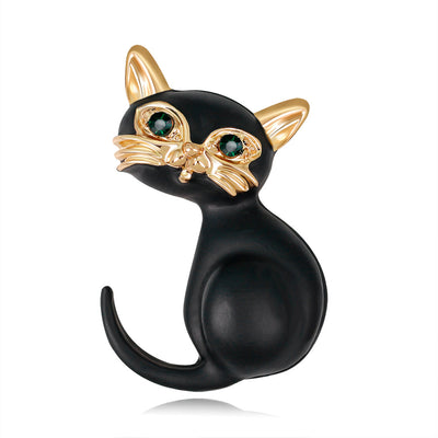 Front product view of the cat brooch pin in black and silver