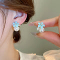 Sweet Floral Faux Pearl Stud Earrings With Rhinestone Accents Fresh Fashion Design view 3
