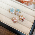 Sweet Floral Faux Pearl Stud Earrings With Rhinestone Accents Fresh Fashion Design view 2