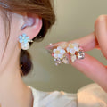 Sweet Floral Faux Pearl Stud Earrings With Rhinestone Accents Fresh Fashion Design view 1