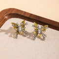 Elegant Korean Yellow Rhinestone Butterfly Stud Earrings For Women, Light Luxury Alloy Crystal Earrings view 3