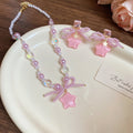 Sweet Faux Pearl Beaded Bow Star Pendant Necklace For Women Chic Collarbone Choker view 2