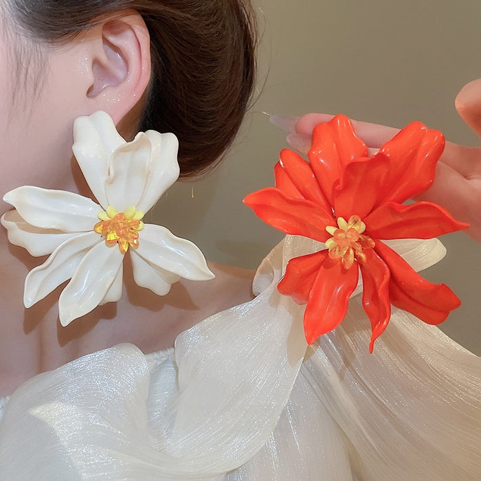 Oversized Acrylic Flower Stud Earrings With Silver Needle Pins Vacation Style Light Luxury Jewelry