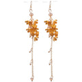 Glazed Glass Osmanthus Floral Tassel Drop Earrings, Fresh Forest Style Long Vacation Jewelry view 5