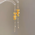 Glazed Glass Osmanthus Floral Tassel Drop Earrings, Fresh Forest Style Long Vacation Jewelry view 2