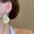 Round Shell Painted Flower Drop Earrings, Geometric Beach Resort Style Sweet Jewelry view 3
