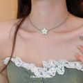 Rhinestone Enamel Flower Pendant Necklace, Light Luxury Alloy Clavicle Choker view 3