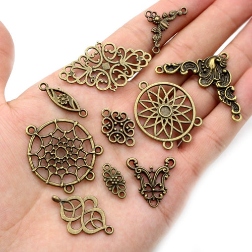 Vintage Pattern Alloy Double Loop Pendant Connector Charm For DIY Necklace Bracelet Jewelry Accessories