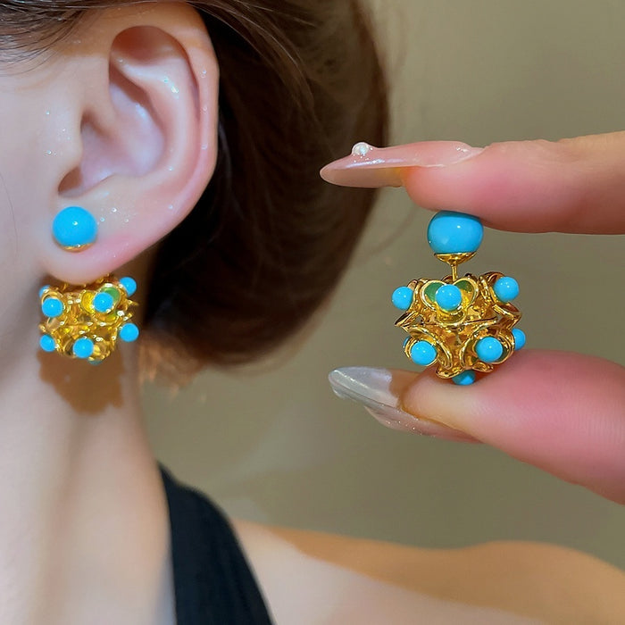 Light Luxury Resin Hollow Flower Double Sided Stud Earrings With Silver Needles