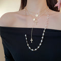 Light Luxury Vintage Multi Layer Faux Pearl Cross Pendant Choker Necklace For Women view 1
