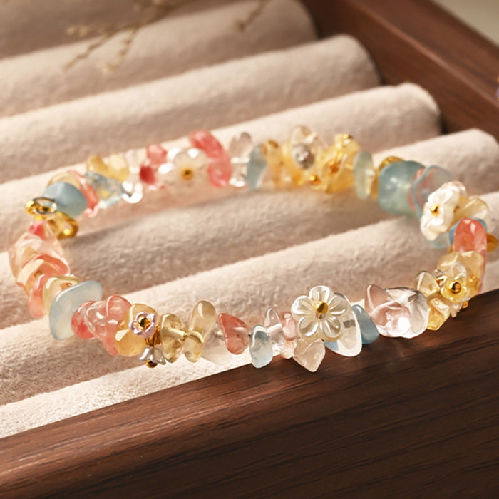 Colorful Artificial Crystal Flower Beaded Bracelet Rainbow Chip Stone Fresh Style For Women