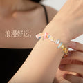 Colorful Artificial Crystal Flower Beaded Bracelet Rainbow Chip Stone Fresh Style For Women view 3
