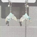 Faux Pearl Asymmetric Fishtail Long Clip-on Earrings Elegant Chic Animal Tail Design view 2