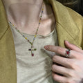 Light Luxury Alloy Colorful Zircon Cross Pendant Necklace For Women Layered Clavicle Jewelry view 3