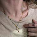 Light Luxury Alloy Colorful Zircon Cross Pendant Necklace For Women Layered Clavicle Jewelry view 2