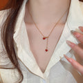 Stainless Steel Enamel Heart Pendant Necklace, Light Luxury Retro Chinese Style Clavicle Chain view 3