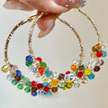 Colorful Faux Pearl Crystal Wrapped Hoop Earrings With Letter Charm Statement Dopamine Style view 4