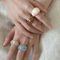 Korean Vintage Marbled Resin Oval Geometric Statement Index Finger Ring view 1
