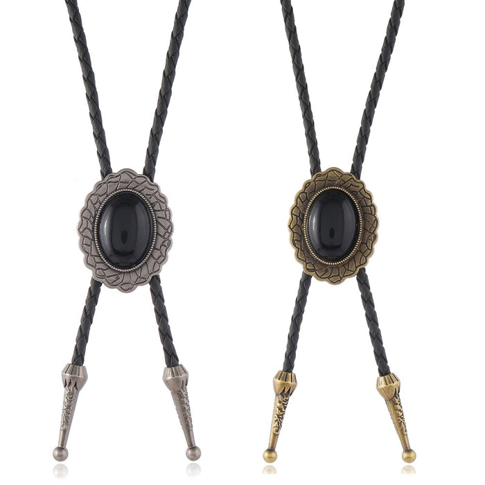 Simple Vintage Western Cowboy Bolo Tie, Adjustable Long PU Leather Necklace For Men