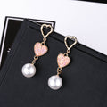 Gold Double Heart Sequin Pearl Look Dangle Earrings view 2
