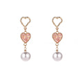 Gold Double Heart Sequin Pearl Look Dangle Earrings view 5