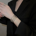 Metal Textured Triple Layer Open Bangle Jewelry Set For Women European American Statement Style view 3
