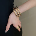Metal Textured Triple Layer Open Bangle Jewelry Set For Women European American Statement Style view 1