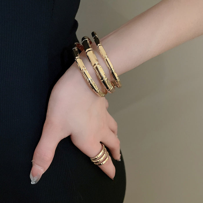 Metal Textured Triple Layer Open Bangle Jewelry Set For Women European American Statement Style