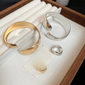 Metal Oval Smooth Open Cuff Bangle Jewelry Set, European American Statement Light Luxury Bracelet view 2