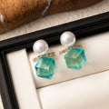 Elegant Korean Sweet Pearl Rhinestone Turquoise Square Crystal Studs For Women Minimal Luxury Earrings view 2