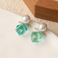 Elegant Korean Sweet Pearl Rhinestone Turquoise Square Crystal Studs For Women Minimal Luxury Earrings view 3