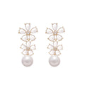 Chic Floral Zircon Faux Pearl Tassel Drop Earrings With Silver Pins Light Luxury Jewelry view 5