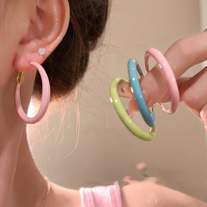 Copper Enamel Letter Hoop Earrings For Women Fresh Summer Chic Versatile Style