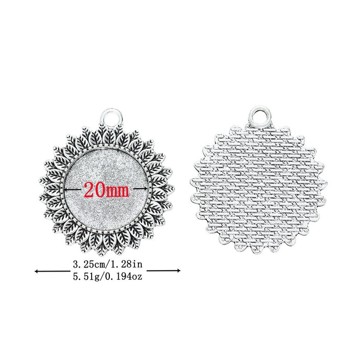 20mm Antique Silver Zinc Alloy Round Bezel Charm Pendant for DIY Necklace Bracelet Jewelry Making