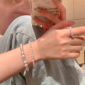 Light Luxury French Style Faux Pearl Beaded Rhinestone Rose Geometric Bangle For Women view 2