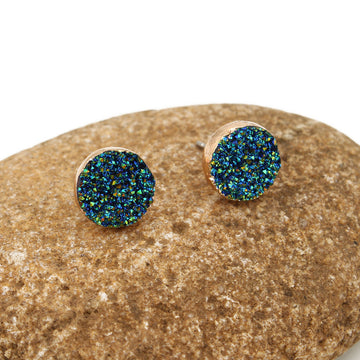 Gold Tone Glitter Crystal Cluster Round Stud Earrings in Two Colors