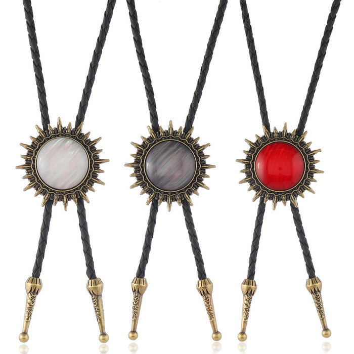 Minimal Flower Pendant Bolo Tie Clasp Creative Vintage Braided Rope Bow Tie Necklace Accessory