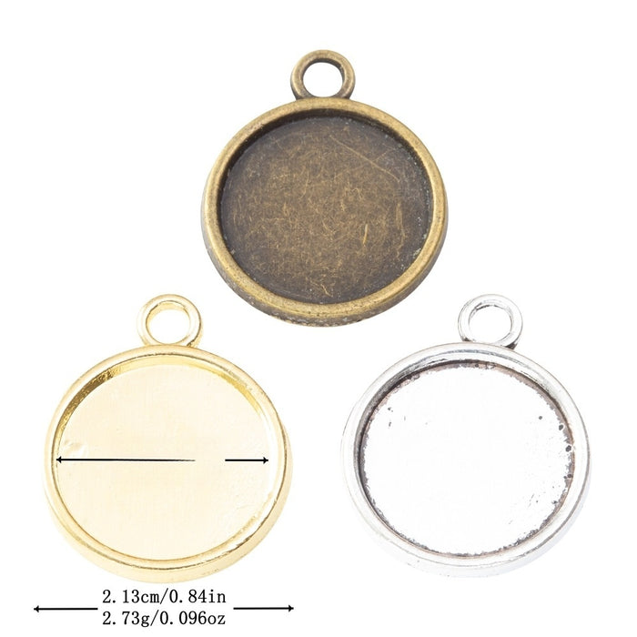 18mm Zinc Alloy Round Bezel Charm Pendant for DIY Necklace Bracelet Jewelry Making