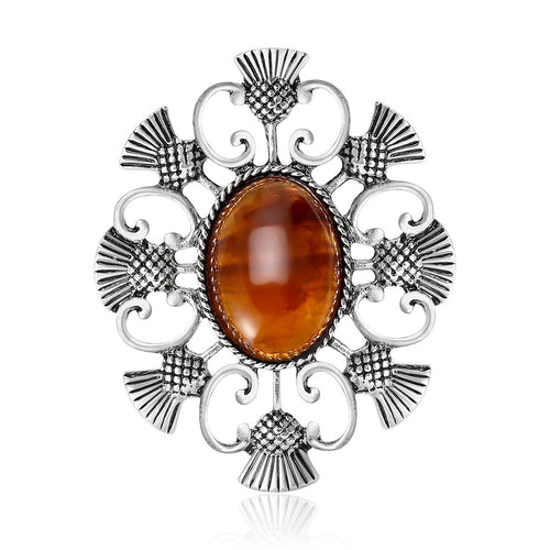 Alloy Vintage Thistle Badge Brooch Pin With Hollow Geometric Design