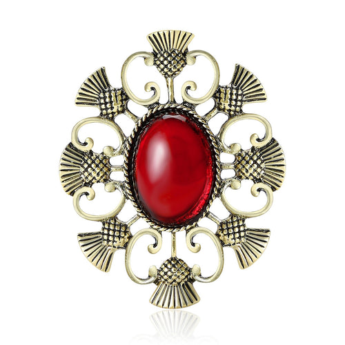 Alloy Vintage Thistle Badge Brooch Pin With Hollow Geometric Design