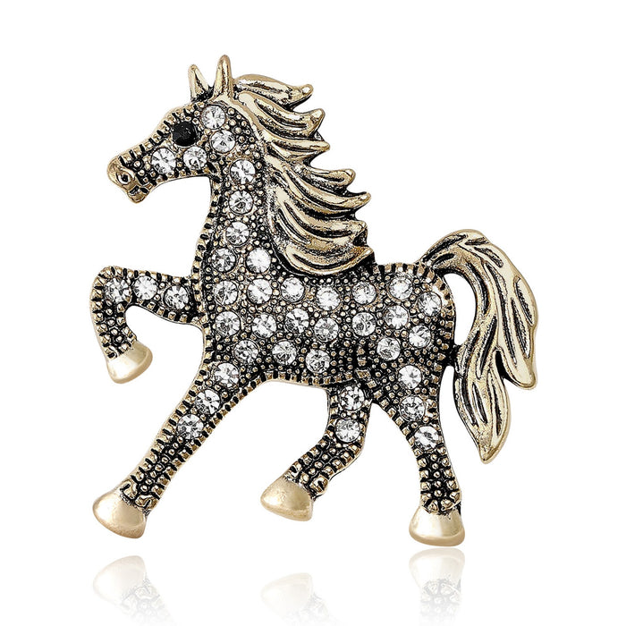 Alloy Micro Pave Horse Brooch For Creative Garment Accessories