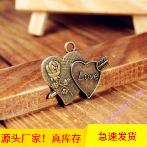 Arrow Through Heart LOVE Rose Double Heart Charm Pendant