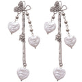 925 Sterling Silver Rhinestone Butterfly Pearl Heart Tassel Drop Earrings Light Luxury Design view 5