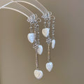 925 Sterling Silver Rhinestone Butterfly Pearl Heart Tassel Drop Earrings Light Luxury Design view 2