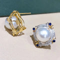 Two Tone Faux Pearl Stud Earrings With Geometric Diamond Shape, Exotic Trendy Women's Jewelry view 3