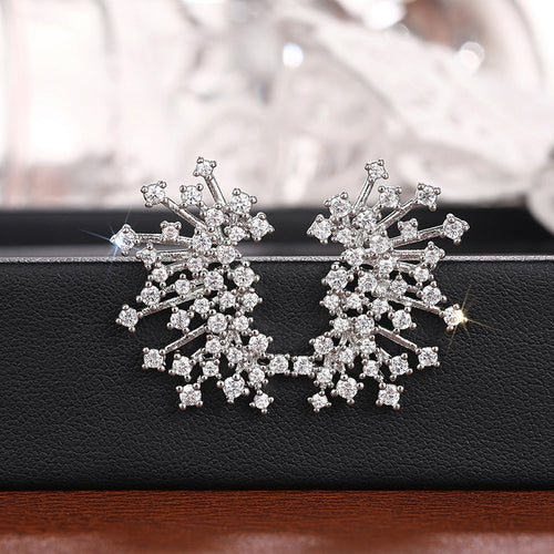 Micro Pave Zircon Flower Stud Earrings For Women, Light Luxury Floral Designer Ear Jewelry