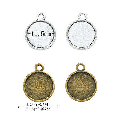 11.5mm Zinc Alloy Round Bezel Charm Pendant for DIY Necklace Bracelet Jewelry Making
